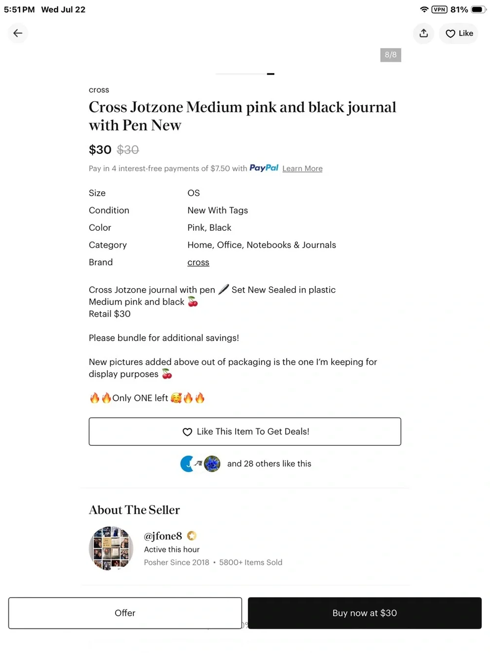 Cross Jotzone Medium Journal - Black with Pink Accent with pen New sealed